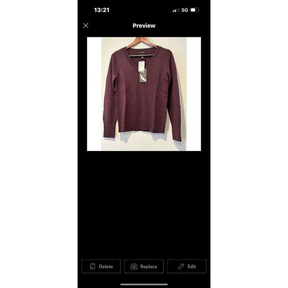 Halogen pure 100% cashmere V neck sweater size XS, burgundy NWT - Picture 9 of 13